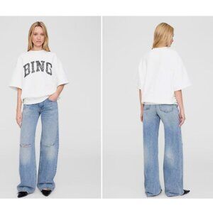 Anine Bing White and Black Graphic Tee